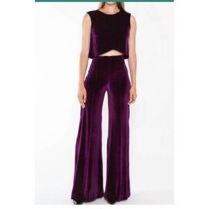Ripley Rader Merlot Velvet Wide Leg Pants Purple High Rise Size 2 Small Womens